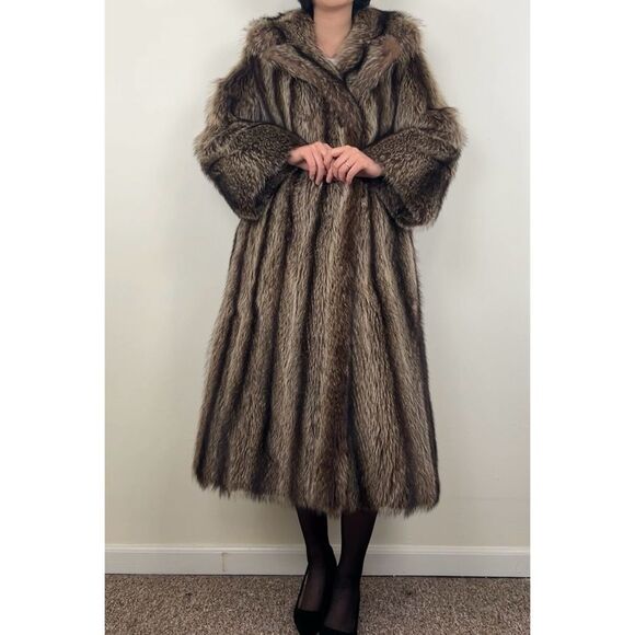 Vintage Fur by Robert Detroit Raccoon Genuine Fir Full Length Coat Overcoat - Picture 1 of 8